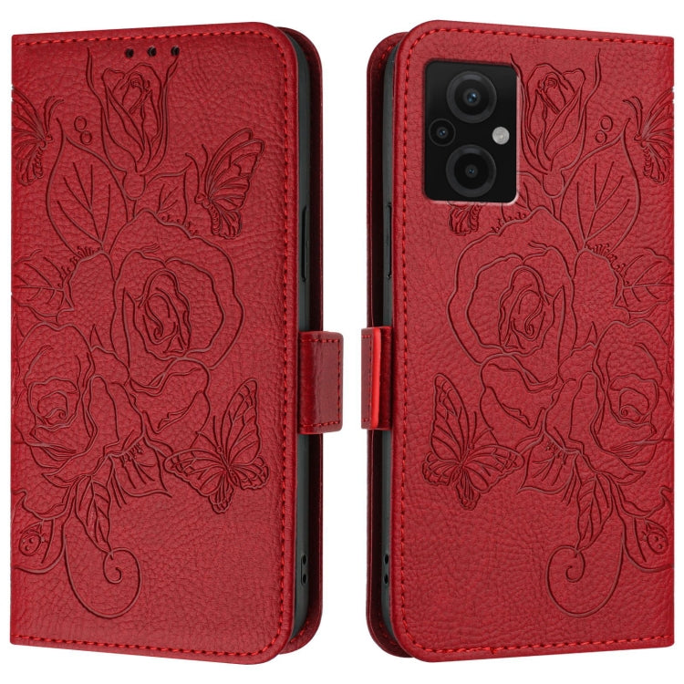 For Redmi 11 Prime 5G / Note 11R Embossed Rose RFID Anti-theft Leather Phone Case