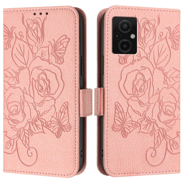 For Redmi Note 11E 5G / Xiaomi Poco M4 Embossed Rose RFID Anti-theft Leather Phone Case