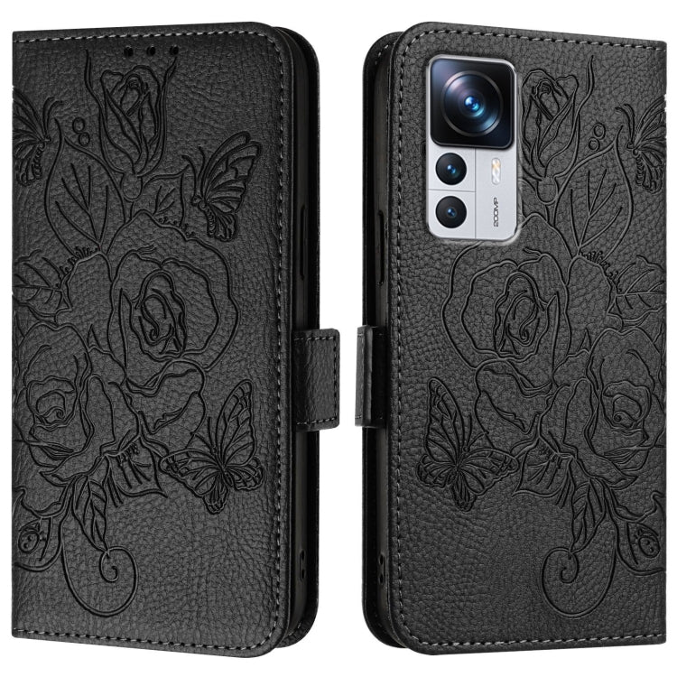 For Redmi K50 Ultra / Xiaomi 12T / 12T Pro Embossed Rose RFID Anti-theft Leather Phone Case
