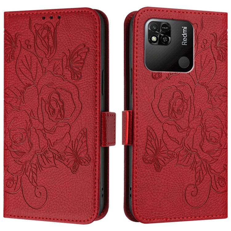 For Redmi 10A / 9C Embossed Rose RFID Anti-theft Leather Phone Case