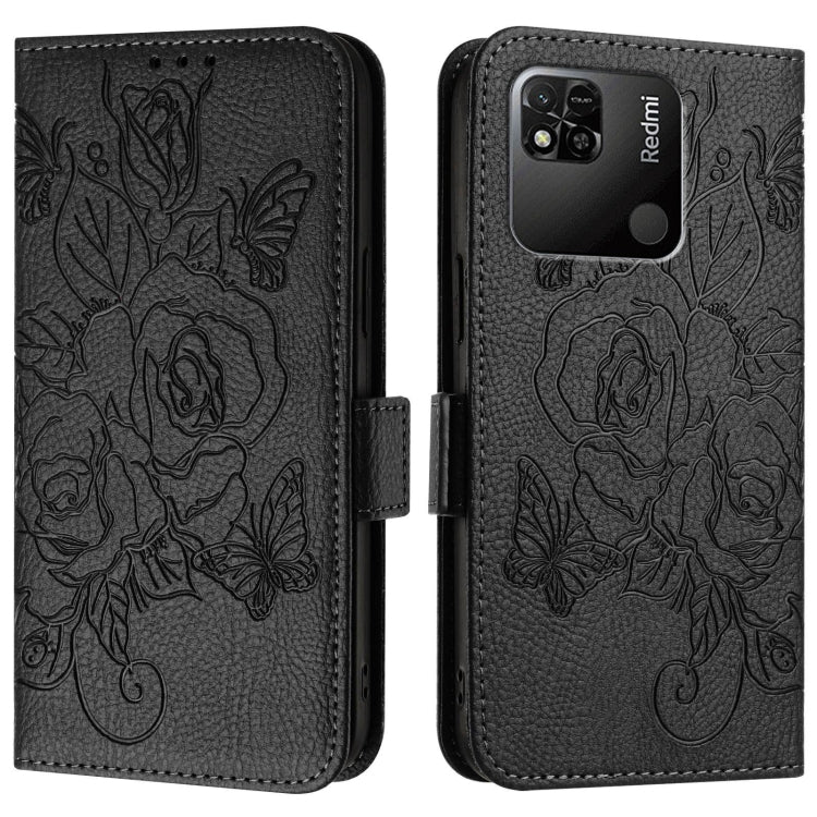 For Redmi 10A / 9C Embossed Rose RFID Anti-theft Leather Phone Case