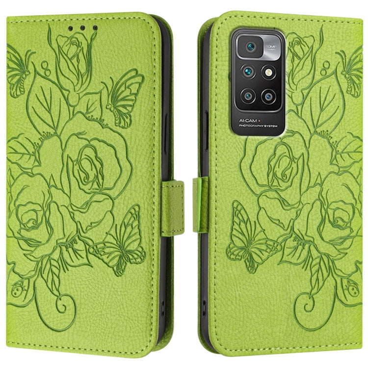 For Redmi 10 4G 2021 / 2022 Global Embossed Rose RFID Anti-theft Leather Phone Case