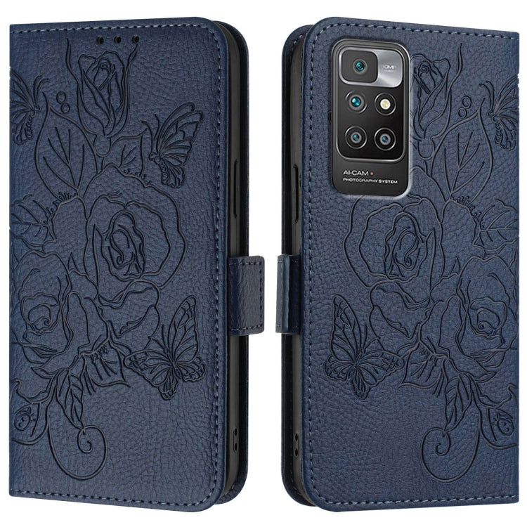 For Redmi 10 4G 2021 / 2022 Global Embossed Rose RFID Anti-theft Leather Phone Case