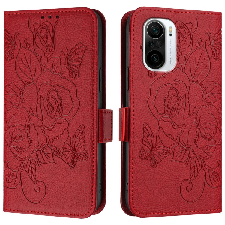 For Redmi K40 / K40 Pro Embossed Rose RFID Anti-theft Leather Phone Case