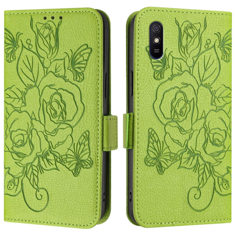 For Redmi 9A / 9i / 9AT Embossed Rose RFID Anti-theft Leather Phone Case