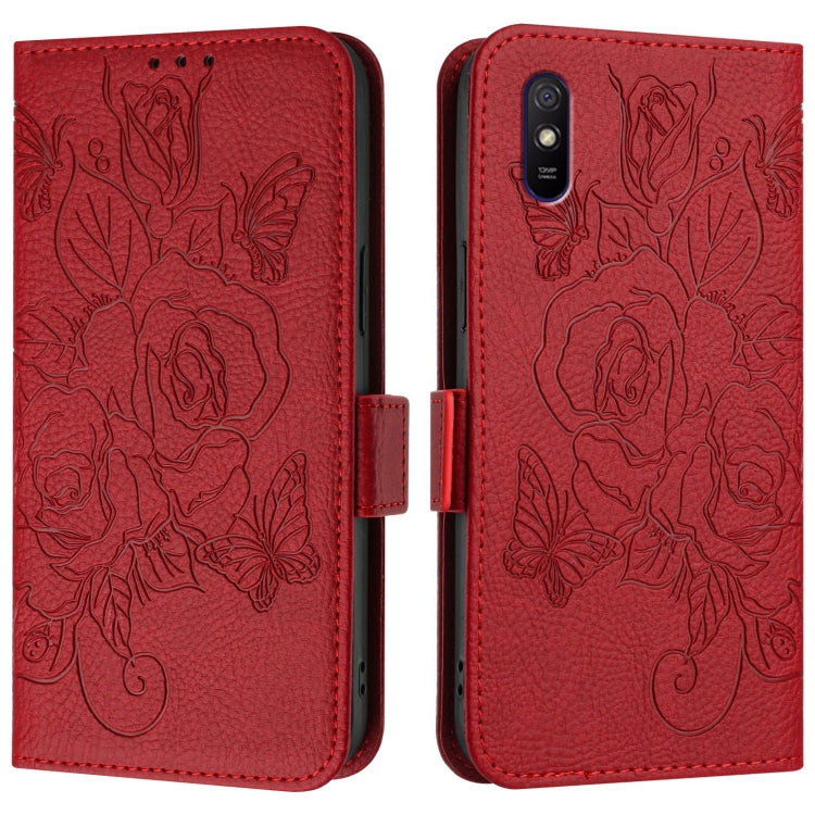 For Redmi 9A / 9i / 9AT Embossed Rose RFID Anti-theft Leather Phone Case