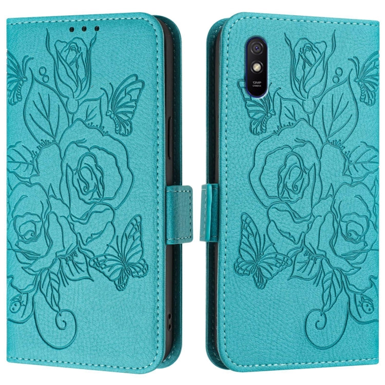 For Redmi 9A / 9i / 9AT Embossed Rose RFID Anti-theft Leather Phone Case
