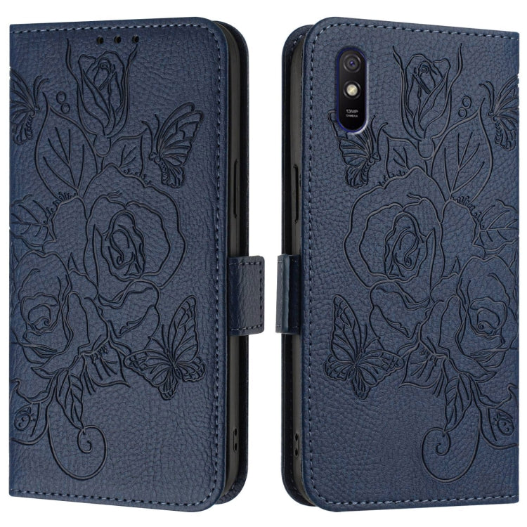 For Redmi 9A / 9i / 9AT Embossed Rose RFID Anti-theft Leather Phone Case