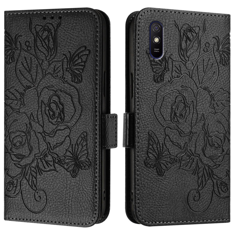 For Redmi 9A / 9i / 9AT Embossed Rose RFID Anti-theft Leather Phone Case