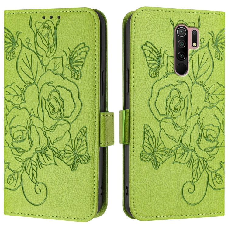 For Redmi 9 / 9 Prime India Embossed Rose RFID Anti-theft Leather Phone Case