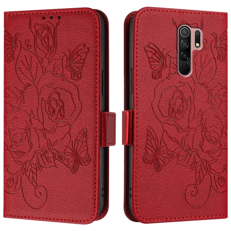 For Redmi 9 / 9 Prime India Embossed Rose RFID Anti-theft Leather Phone Case