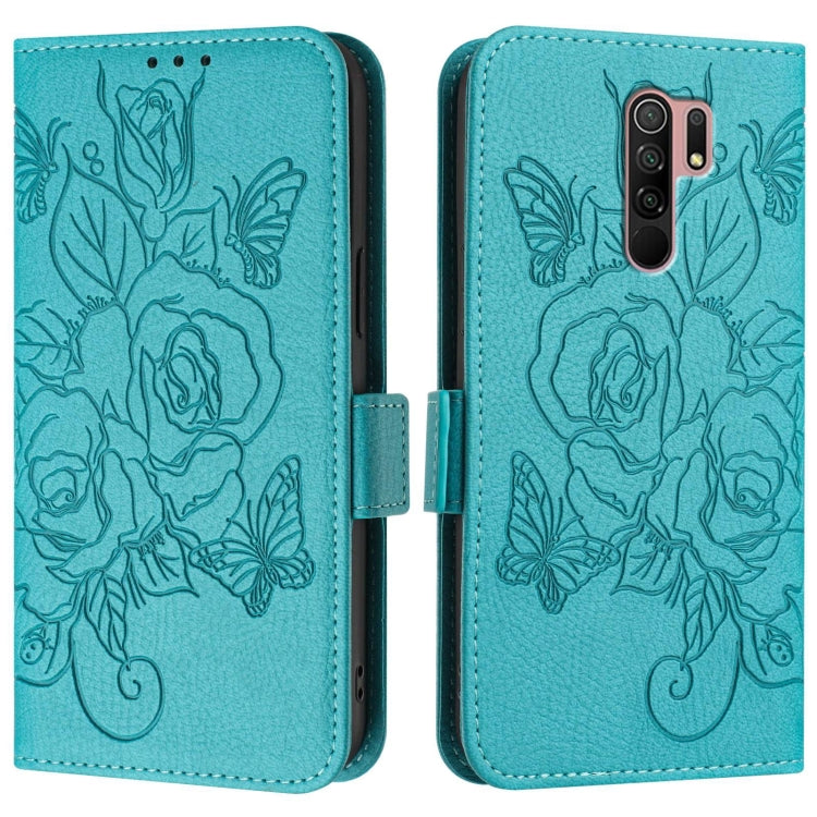 For Redmi 9 / 9 Prime India Embossed Rose RFID Anti-theft Leather Phone Case