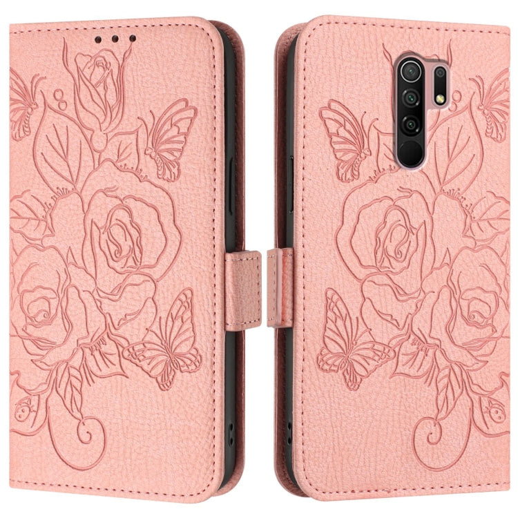 For Redmi 9 / 9 Prime India Embossed Rose RFID Anti-theft Leather Phone Case