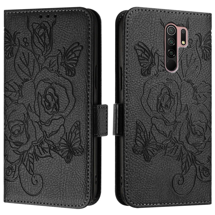 For Redmi 9 / 9 Prime India Embossed Rose RFID Anti-theft Leather Phone Case