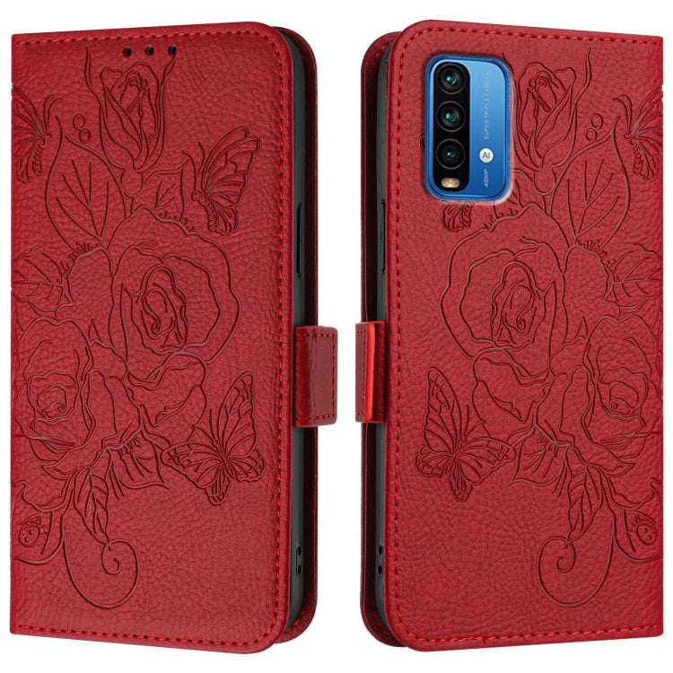 For Redmi 9 Power / 9T / Xiaomi Poco M3 Embossed Rose RFID Anti-theft Leather Phone Case