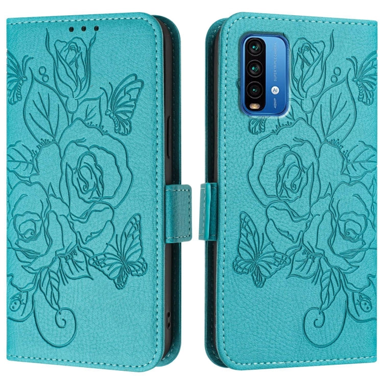 For Redmi 9 Power / 9T / Xiaomi Poco M3 Embossed Rose RFID Anti-theft Leather Phone Case