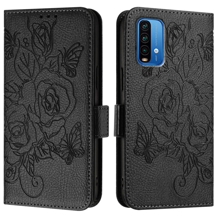 For Redmi 9 Power / 9T / Xiaomi Poco M3 Embossed Rose RFID Anti-theft Leather Phone Case