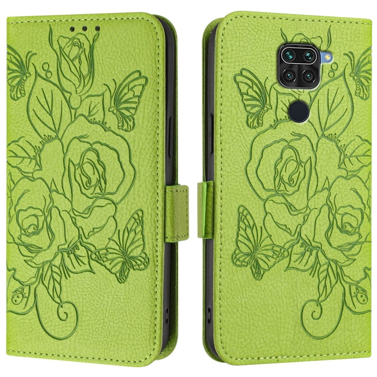 For Redmi 10X 4G / Note 9 4G Global Embossed Rose RFID Anti-theft Leather Phone Case