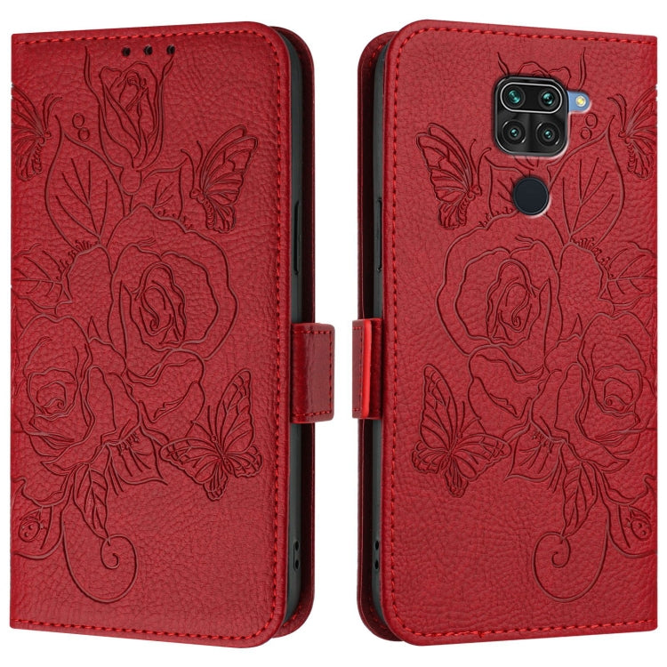 For Redmi 10X 4G / Note 9 4G Global Embossed Rose RFID Anti-theft Leather Phone Case