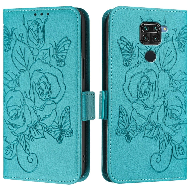 For Redmi 10X 4G / Note 9 4G Global Embossed Rose RFID Anti-theft Leather Phone Case