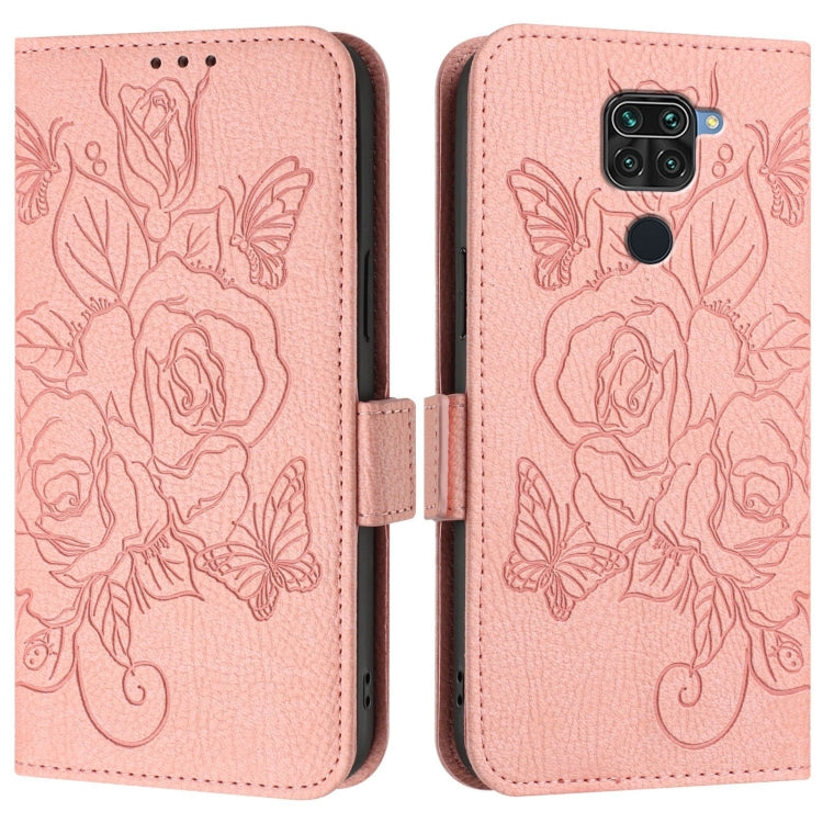 For Redmi 10X 4G / Note 9 4G Global Embossed Rose RFID Anti-theft Leather Phone Case