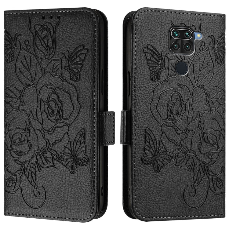 For Redmi 10X 4G / Note 9 4G Global Embossed Rose RFID Anti-theft Leather Phone Case