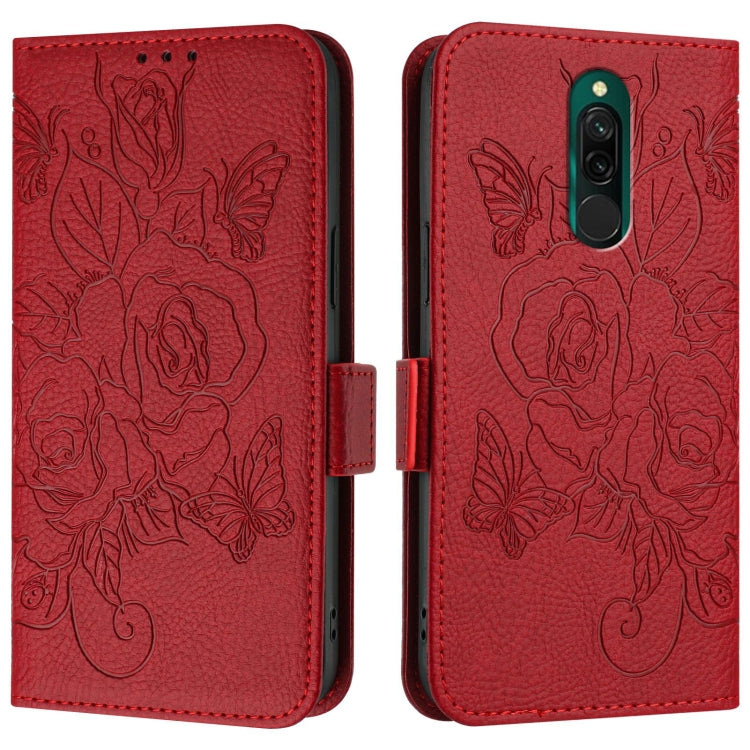 For Redmi 8 Embossed Rose RFID Anti-theft Leather Phone Case