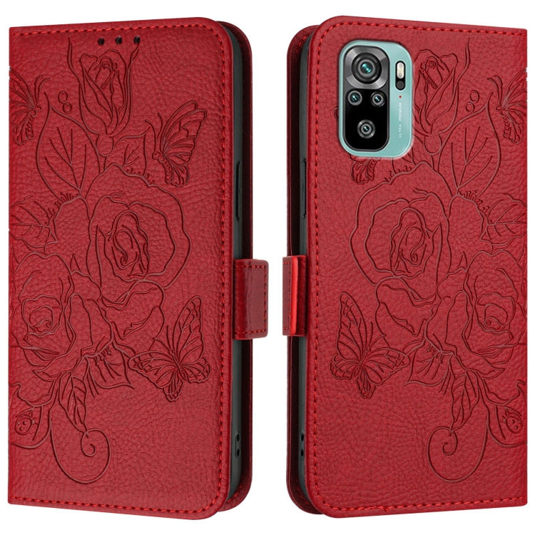 For Redmi Note 10 4G / Note 10S 4G Embossed Rose RFID Anti-theft Leather Phone Case