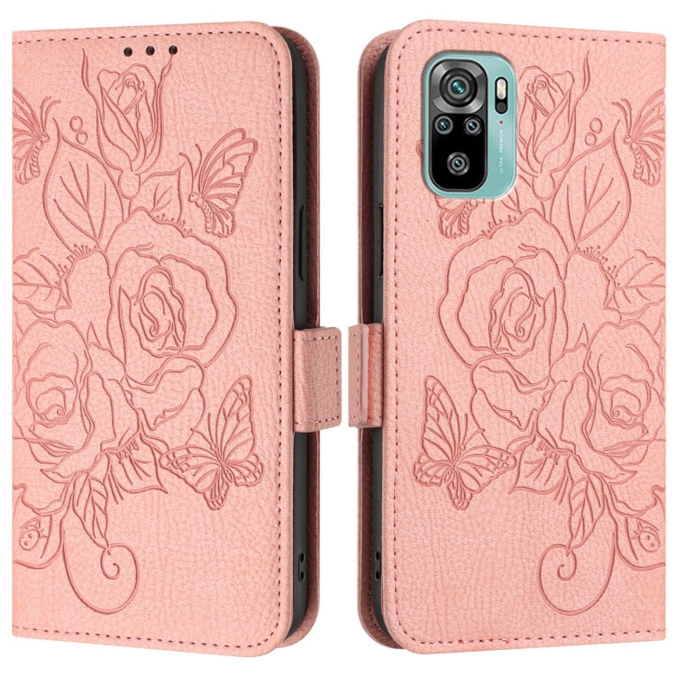 For Redmi Note 10 4G / Note 10S 4G Embossed Rose RFID Anti-theft Leather Phone Case