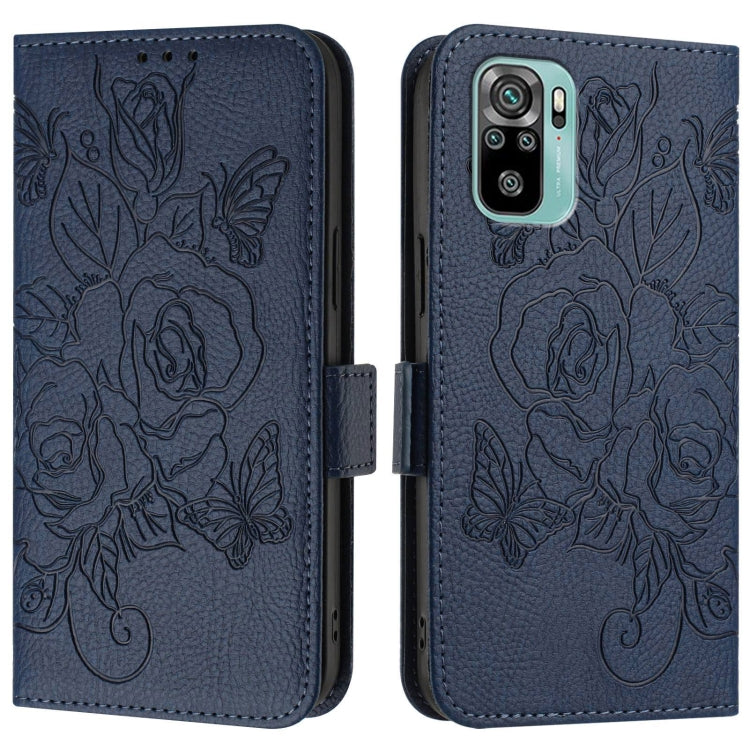 For Redmi Note 10 4G / Note 10S 4G Embossed Rose RFID Anti-theft Leather Phone Case