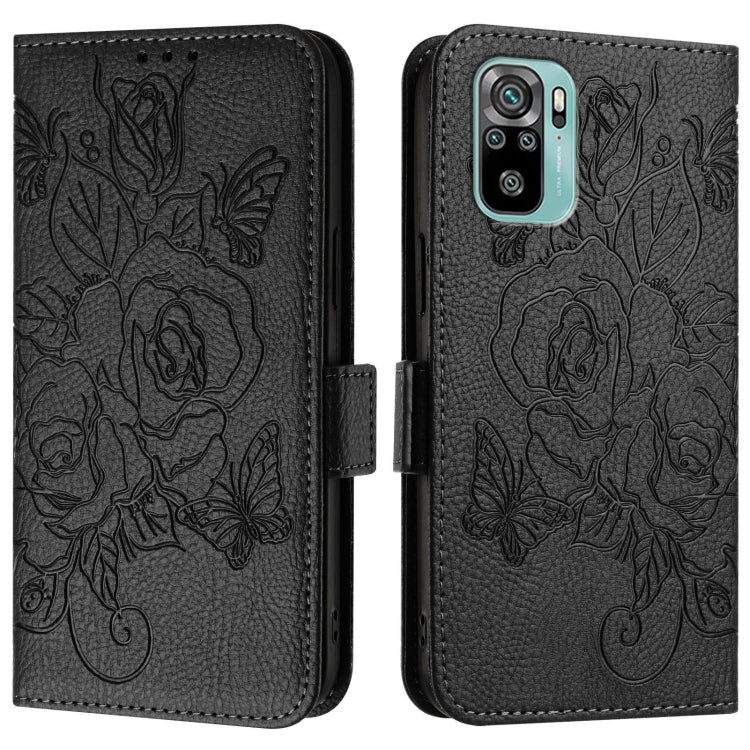 For Redmi Note 10 4G / Note 10S 4G Embossed Rose RFID Anti-theft Leather Phone Case