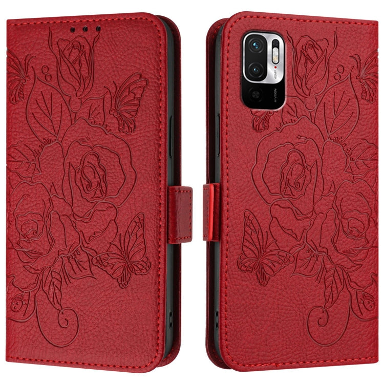 For Redmi Note 10 5G / Note 10T 5G Embossed Rose RFID Anti-theft Leather Phone Case