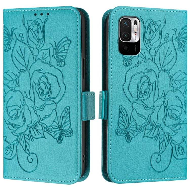 For Redmi Note 10 5G / Note 10T 5G Embossed Rose RFID Anti-theft Leather Phone Case