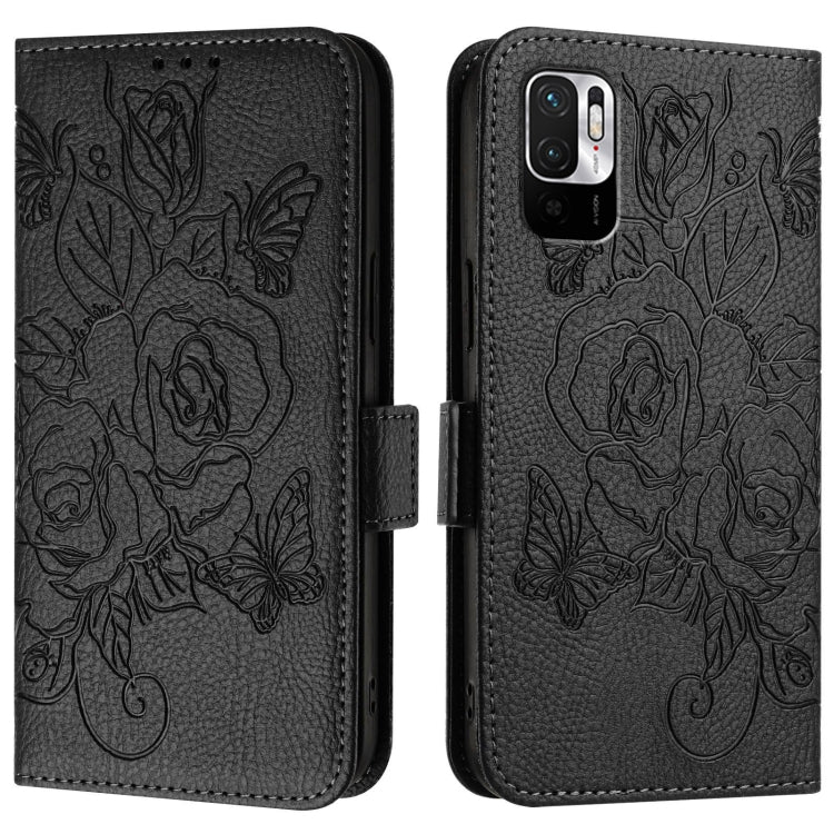 For Redmi Note 10 5G / Note 10T 5G Embossed Rose RFID Anti-theft Leather Phone Case
