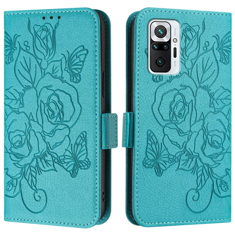 For Redmi Note 10 Pro 4G / Note 10 Pro Max Embossed Rose RFID Anti-theft Leather Phone Case