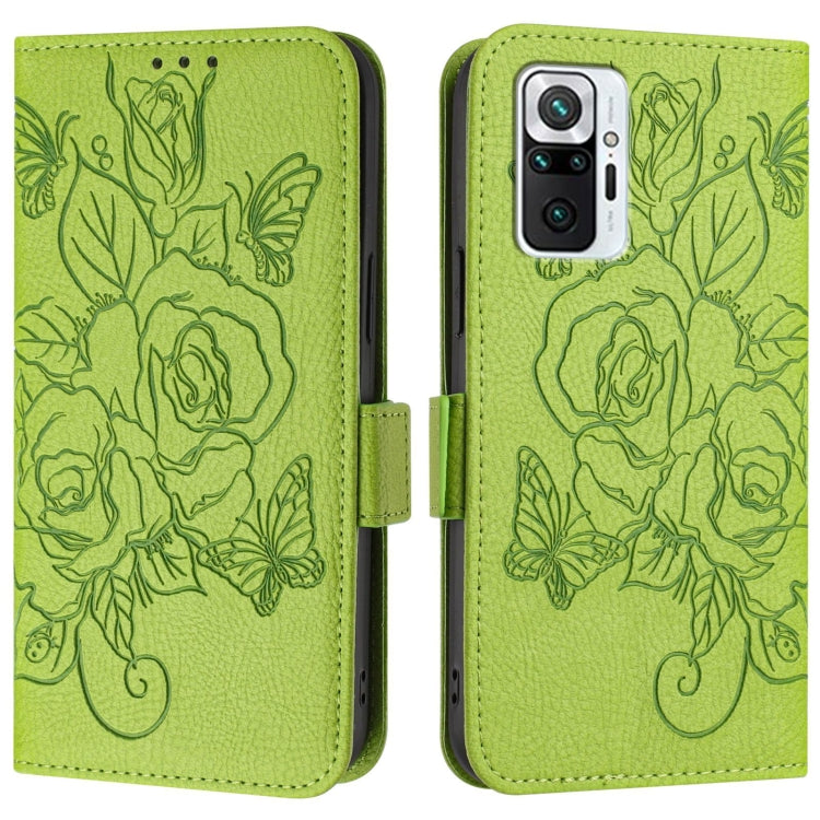 For Redmi Note 10 Pro India Embossed Rose RFID Anti-theft Leather Phone Case