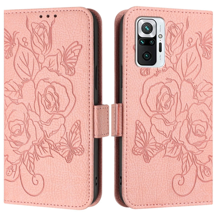 For Redmi Note 10 Pro India Embossed Rose RFID Anti-theft Leather Phone Case