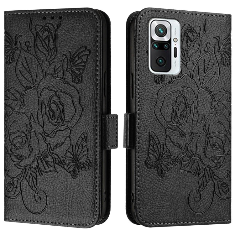 For Redmi Note 10 Pro India Embossed Rose RFID Anti-theft Leather Phone Case
