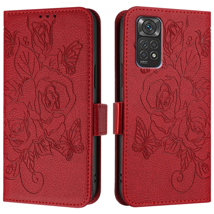 For Redmi Note 11S 5G / Xiaomi Poco M4 Pro 5G Embossed Rose RFID Anti-theft Leather Phone Case