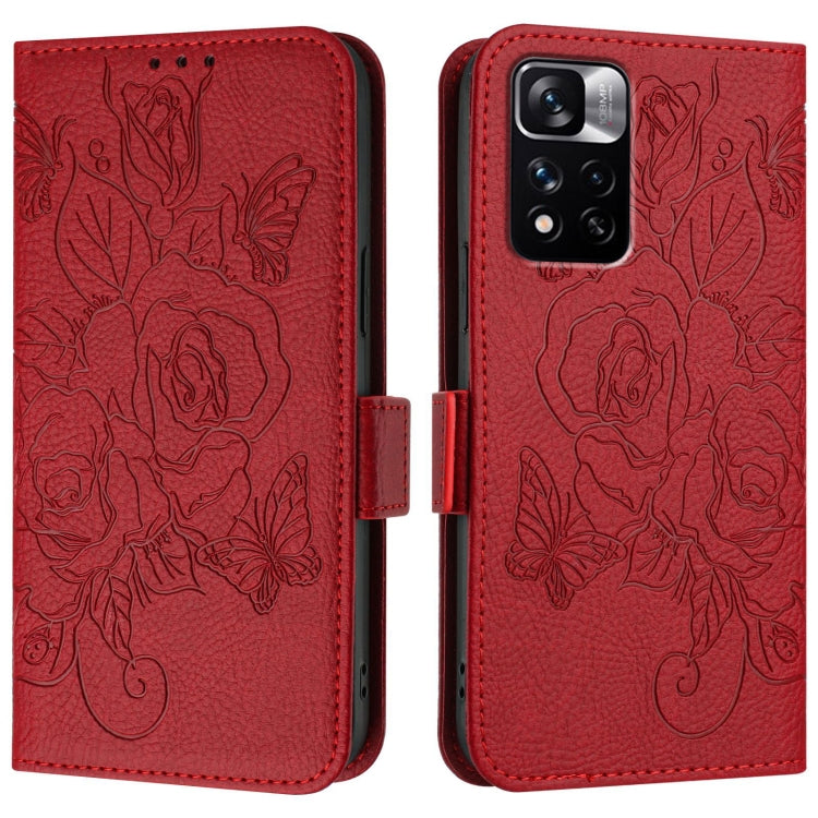 For Redmi Note 11 Pro 5G / 4G / Global Embossed Rose RFID Anti-theft Leather Phone Case