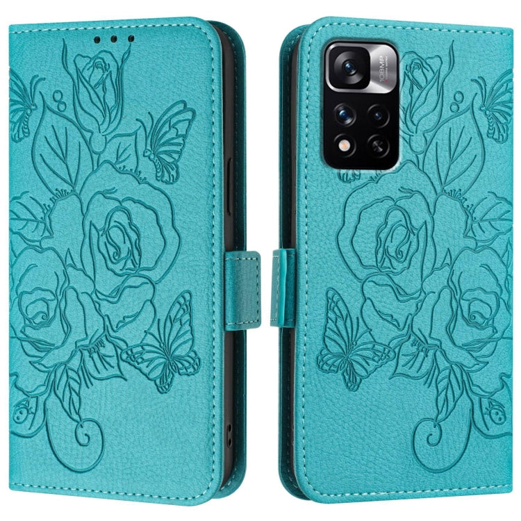 For Redmi Note 11 Pro 5G / 4G / Global Embossed Rose RFID Anti-theft Leather Phone Case