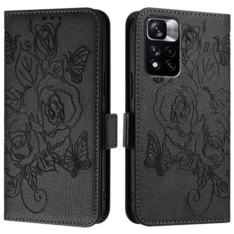 For Redmi Note 11 Pro 5G / 4G / Global Embossed Rose RFID Anti-theft Leather Phone Case