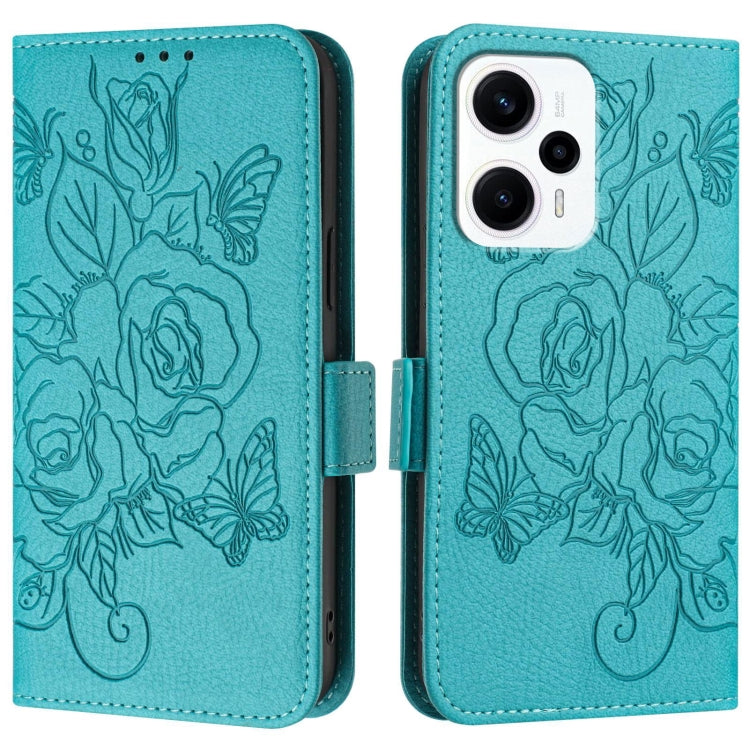 For Redmi Note 11T Pro+ / Note 12T Pro / K50i Embossed Rose RFID Anti-theft Leather Phone Case