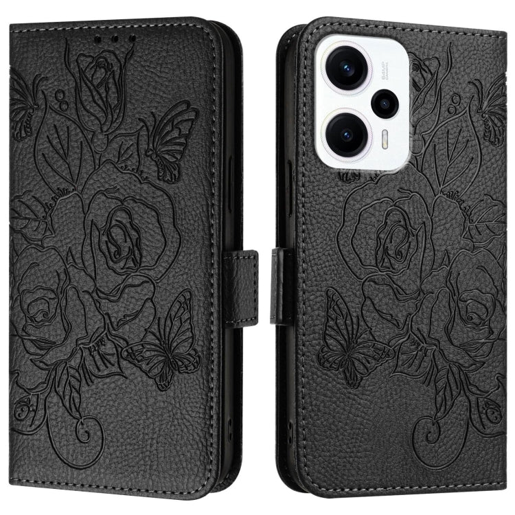 For Redmi Note 11T Pro+ / Note 12T Pro / K50i Embossed Rose RFID Anti-theft Leather Phone Case
