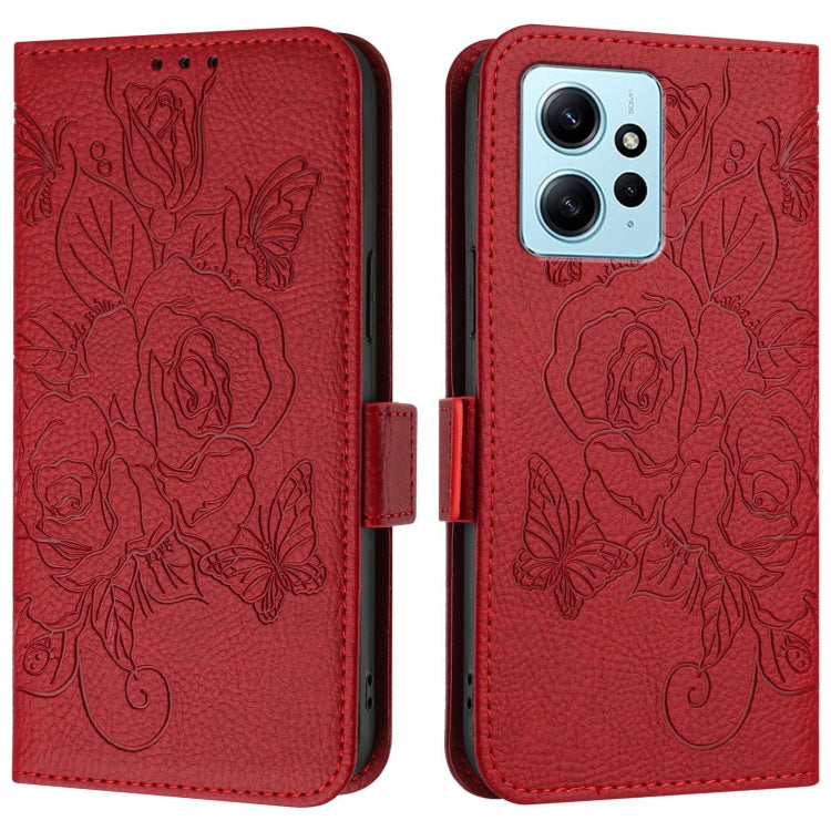 For Redmi Note 12 4G Global Embossed Rose RFID Anti-theft Leather Phone Case