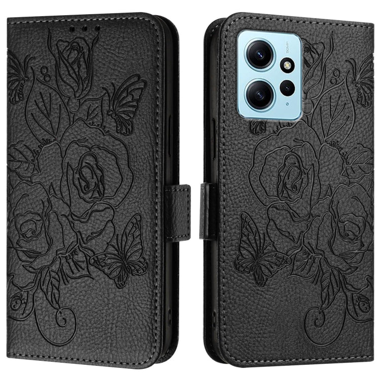 For Redmi Note 12 4G Global Embossed Rose RFID Anti-theft Leather Phone Case