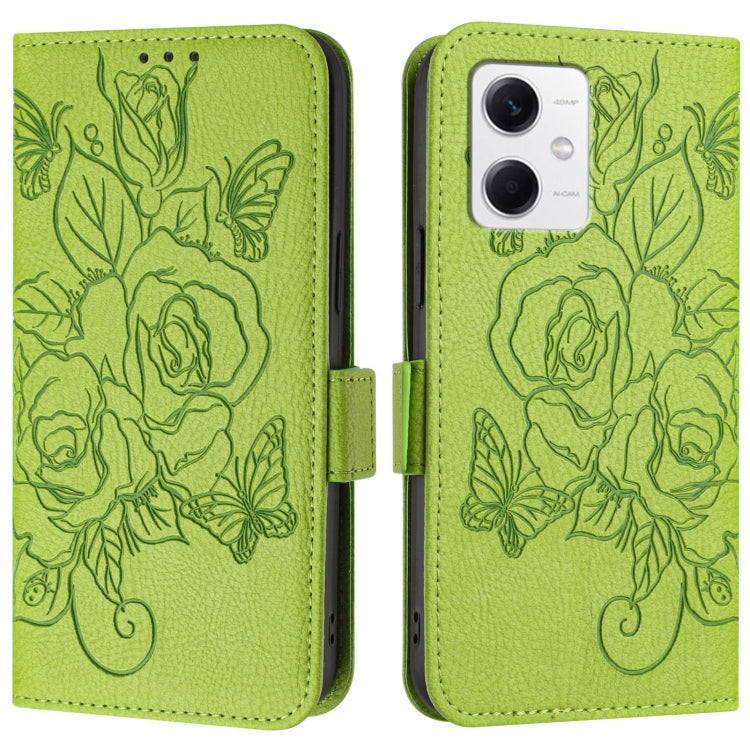 For Redmi Note 12 5G India / Xiaomi Poco X5 Embossed Rose RFID Anti-theft Leather Phone Case