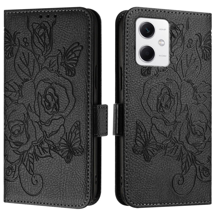 For Redmi Note 12 5G India / Xiaomi Poco X5 Embossed Rose RFID Anti-theft Leather Phone Case