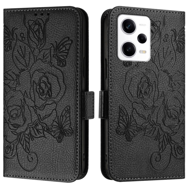 For Redmi Note 12 Pro+ 5G India Embossed Rose RFID Anti-theft Leather Phone Case