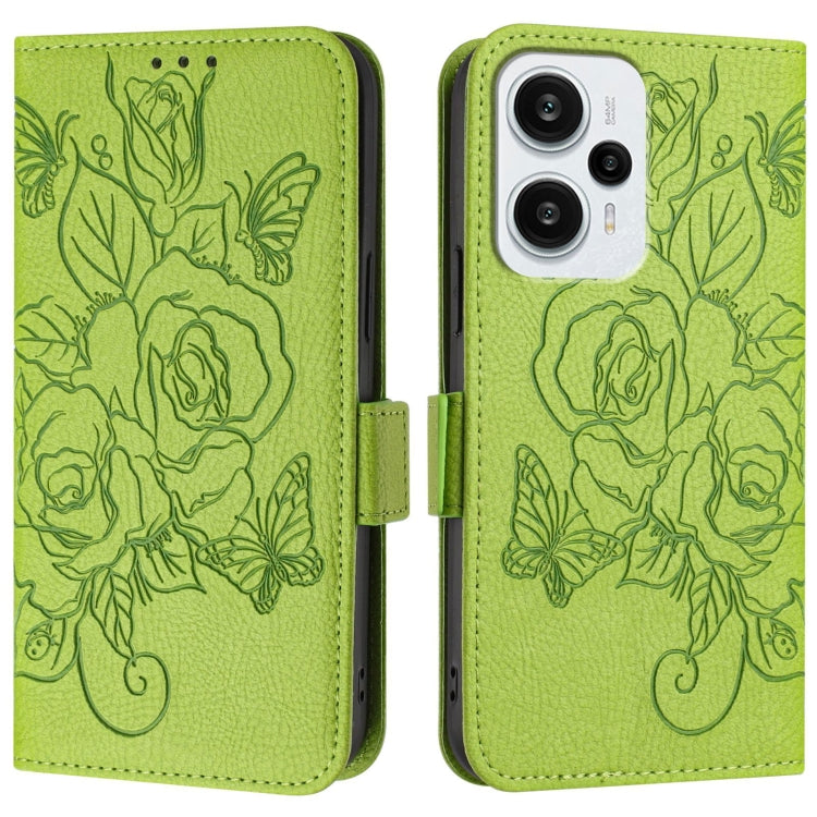 For Redmi Note 12 Turbo 5G / Xiaomi Poco F5 Embossed Rose RFID Anti-theft Leather Phone Case